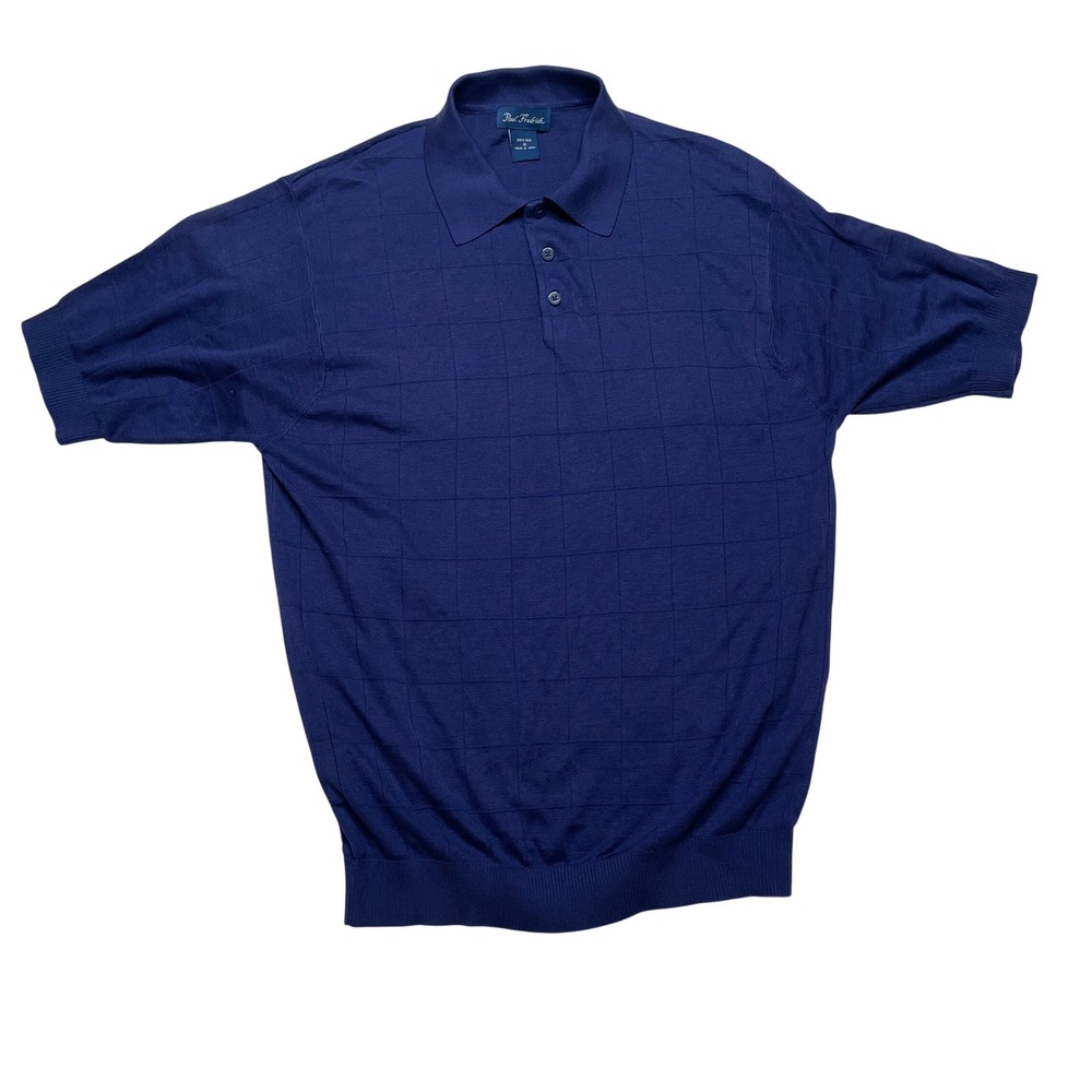 Paul Frederick Silk Knit Blue Polo Shirt Men's Medium Luxury Golf Party Casual